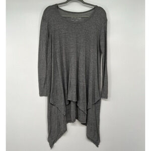 We The Free People Shirt Womens Sz S Gray Waffle Knit Asymmetric Hem Pullover